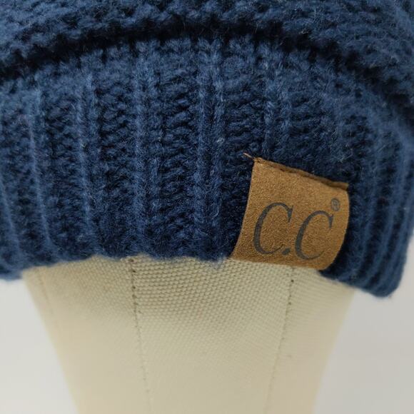 C.C. Women's Cable Knit Beanie Hat Blue Pom Pom Soft Warm 100% Acrylic - Picture 3 of 13